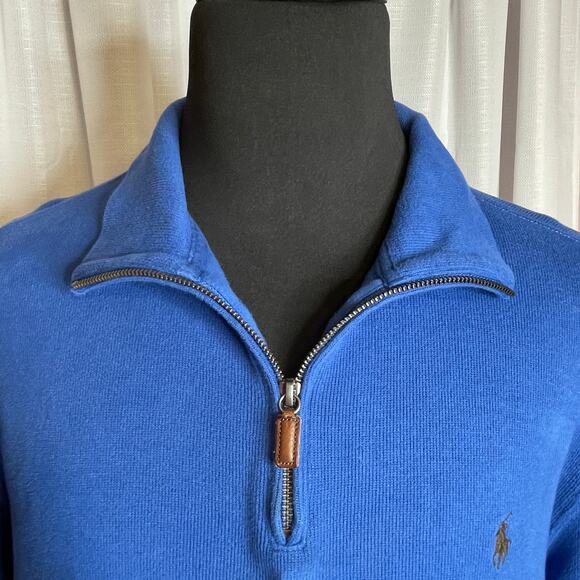 Polo by Ralph Lauren Royal Blue 1/4 Zip LS Cotton Classic Pullover Jacket Mens L - Picture 7 of 9